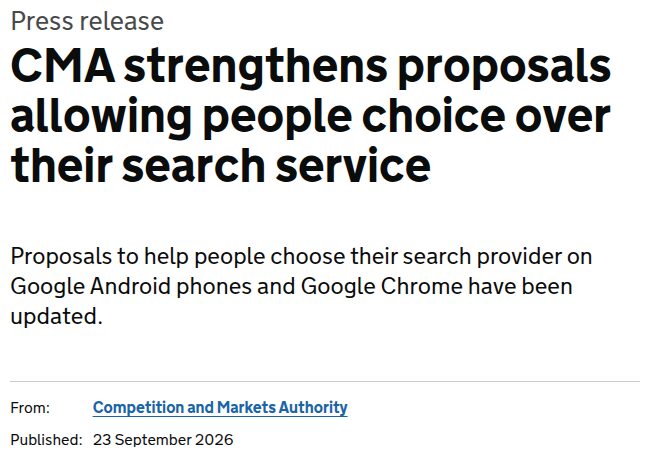CMA'nın Google Android ve Chrome seçim ekranı önerilerini duyuran basın bülteni