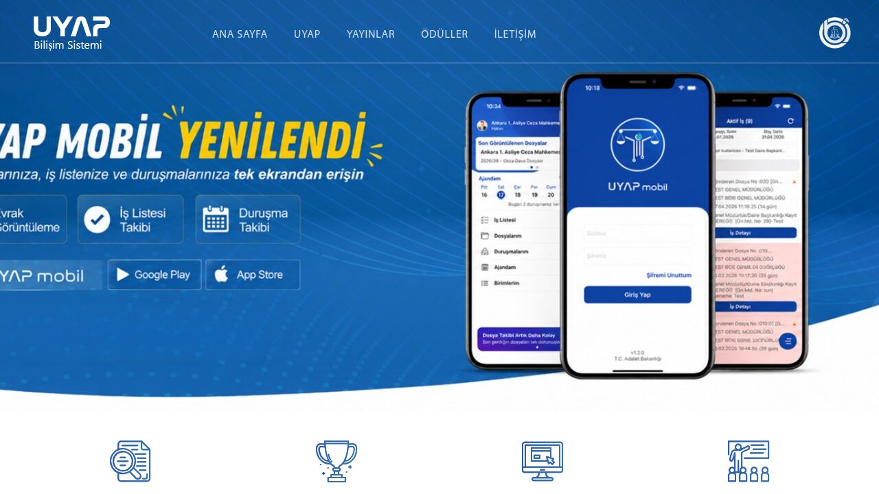 UYAP Bilişim Sistemi resmi sitesinin ana sayfası (ekran görüntüsü, Adalet Bakanlığı)